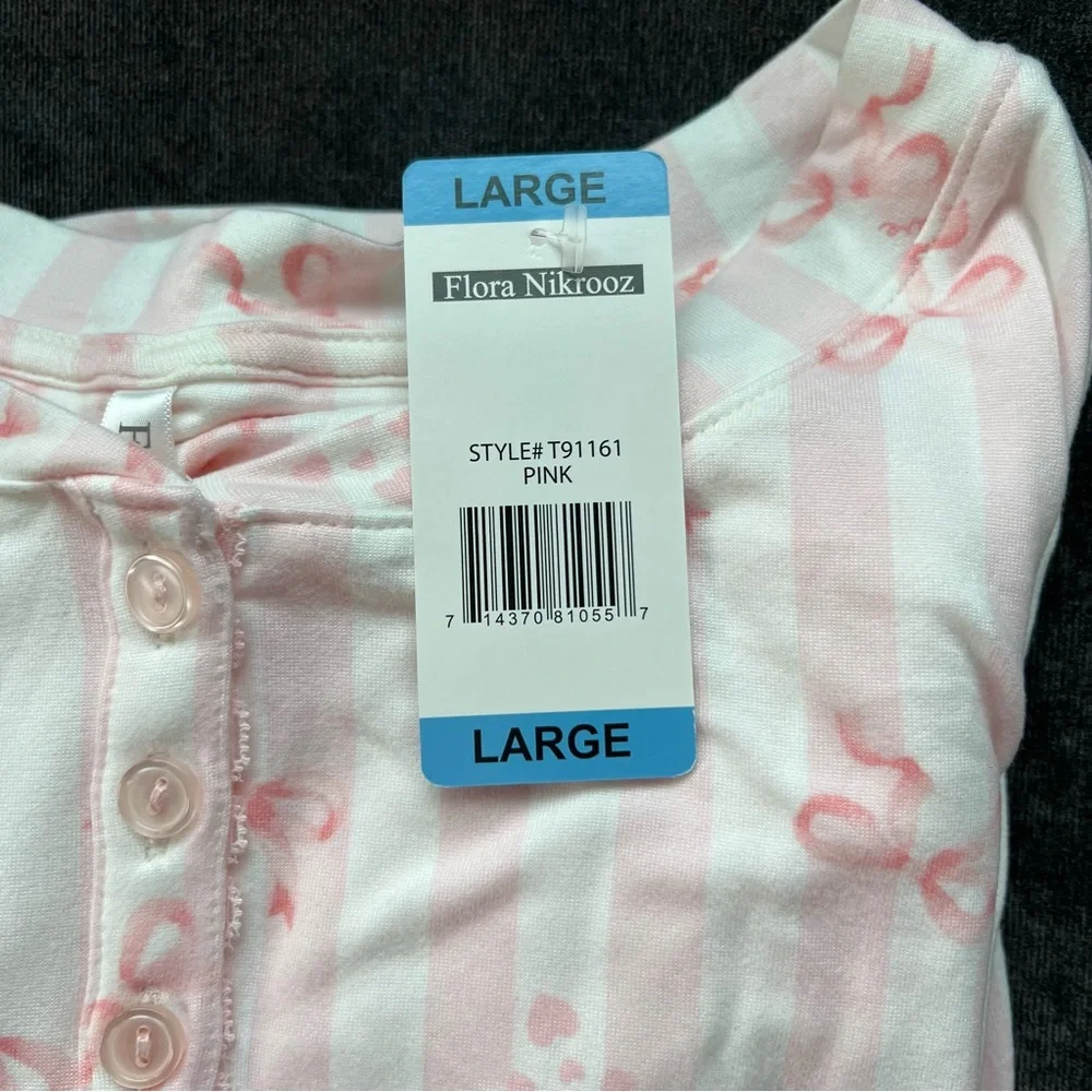 NWT Flora Nikrooz 2-Piece Pink Bows Pajama Set - Picture 12 of 15